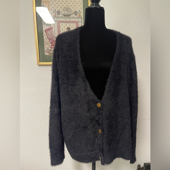 Ava & Viv Sweaters - Ava & Viv black furry cardigan with gold buttons